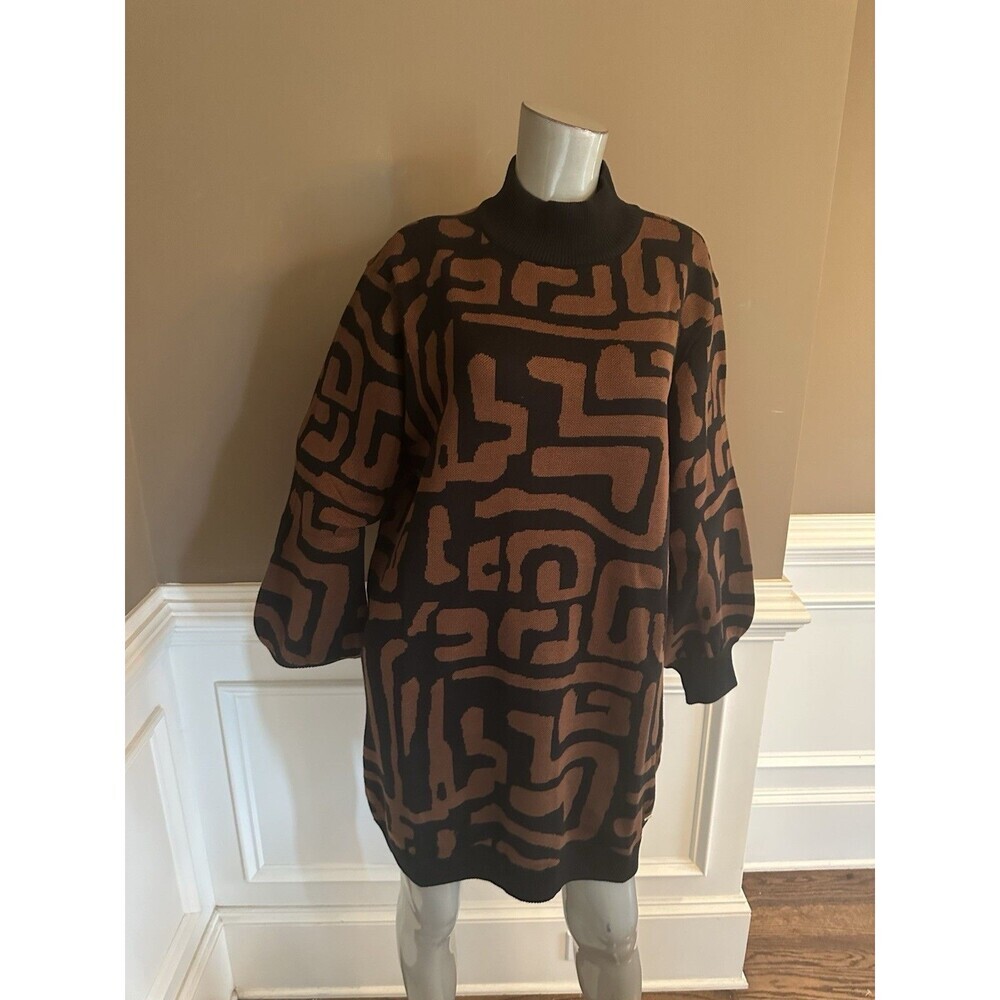 D'iyanu Black/Brown Geometric Sweater Dress Sz Large NWT